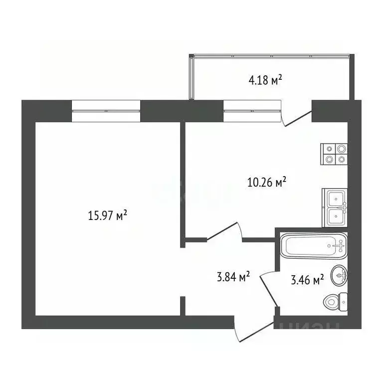 1-к кв. Архангельская область, Архангельск Рейдовая ул., 21к1 (37.71 ... - Фото 2