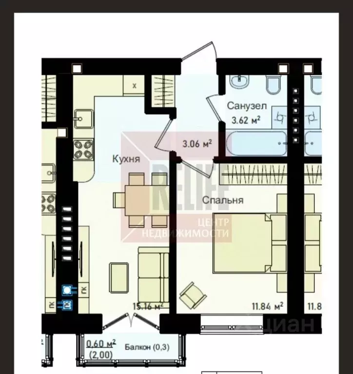 1-к кв. Калининградская область, Калининград ул. Сержанта Мишина, 83к2 ... - Фото 2