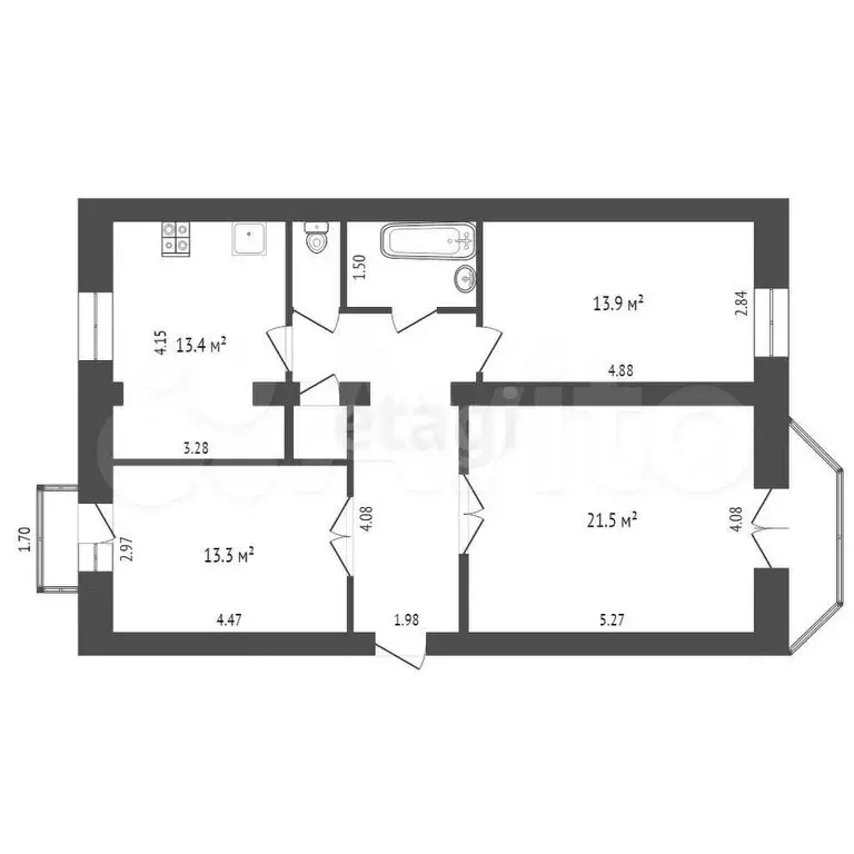 3-к. квартира, 79 м, 3/3 эт. - Фото 0