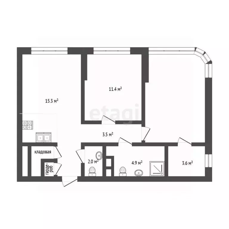 2-к кв. Тюменская область, Тюмень ул. Эльвиры Федоровой, 1 (56.6 м) - Фото 2