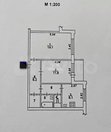2-к. квартира, 54,2 м, 5/9 эт. - Фото 0