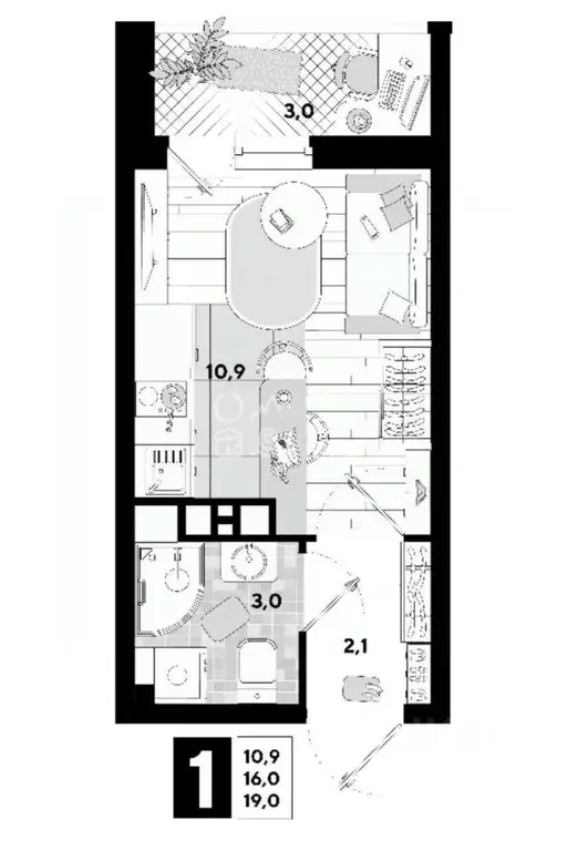 Студия Краснодарский край, Краснодар ул. Ивана Беличенко, 101 (19.0 м) - Фото 1