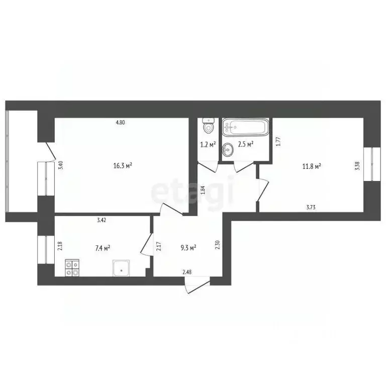2-к кв. Архангельская область, Котлас ул. Кедрова, 12А (50.0 м) - Фото 1