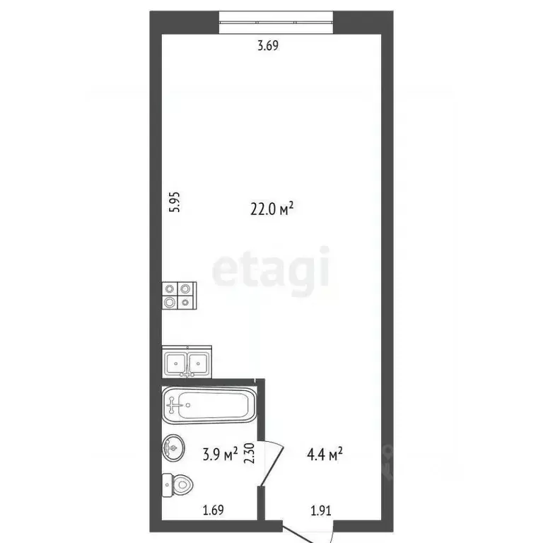 Студия Кемеровская область, Кемерово ул. Терешковой, 39 (30.9 м) - Фото 2