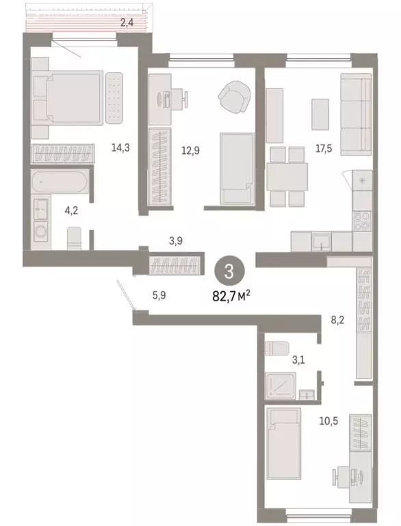 3-комнатная квартира: Новосибирск, Большевистская улица, с49 (82.69 м) - Фото 1