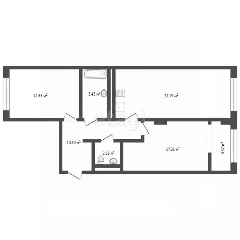 2-к кв. Тюменская область, Тюмень ул. Братьев Бондаревых, 1 (64.0 м) - Фото 2