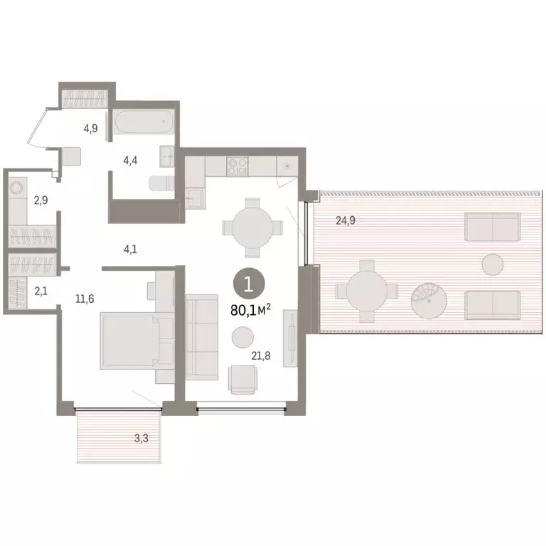 1-комнатная квартира: Тюмень, Причальная улица, 5 (80.09 м) - Фото 2