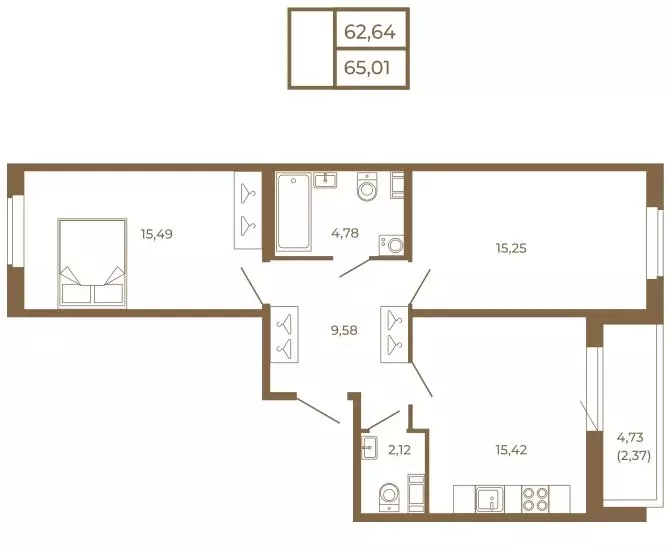 2-комнатная квартира: Сертолово, ЖК Новая История (65.01 м) - Фото 1