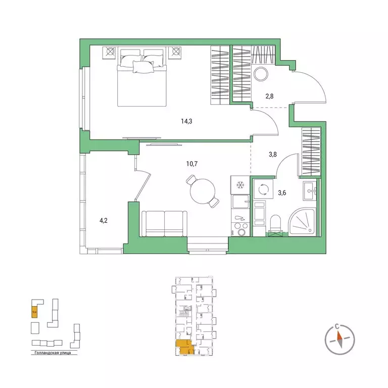 1-комнатная квартира: городской посёлок Янино-1, ЖК Янинский Лес (37.3 ... - Фото 1