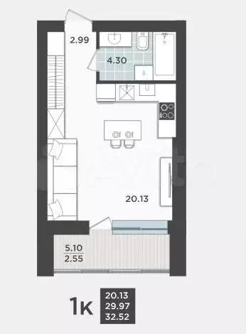Квартира-студия, 29,9 м, 7/9 эт. - Фото 1