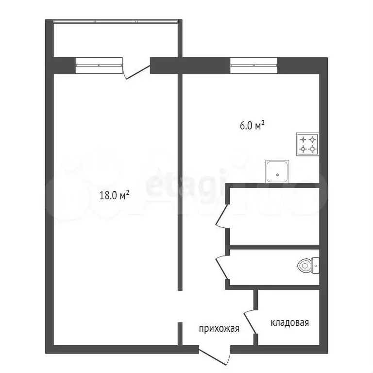 1-к. квартира, 31 м, 3/5 эт. - Фото 0