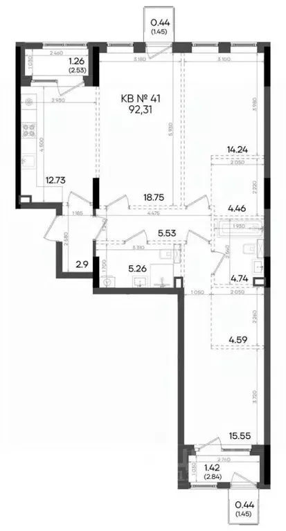 3-к кв. Татарстан, Казань ул. Аделя Кутуя, 180 (92.31 м) - Фото 1
