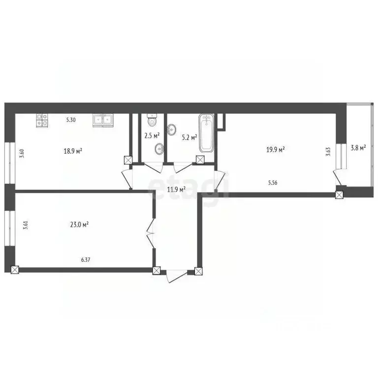 2-к кв. Тюменская область, Тюмень ул. Малыгина, 2 (81.4 м) - Фото 1