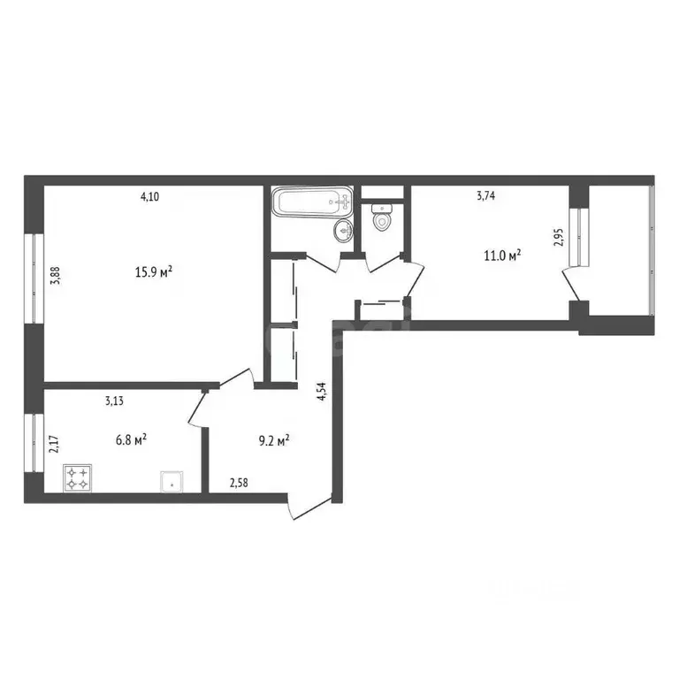 2-к кв. Амурская область, Благовещенск ул. 50 лет Октября, 203/1 (49.6 ... - Фото 2