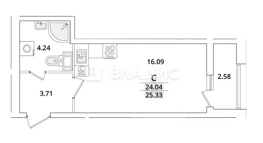Студия Санкт-Петербург Полюстровский просп., 11К1 (25.5 м) - Фото 2