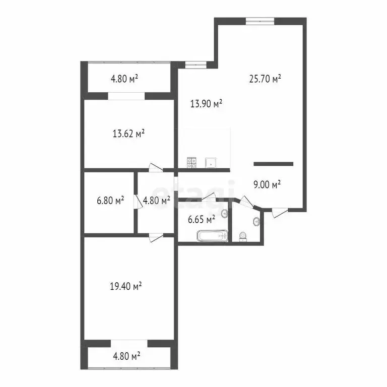 3-комнатная квартира: Тюмень, улица Пермякова, 74 (105 м) - Фото 1