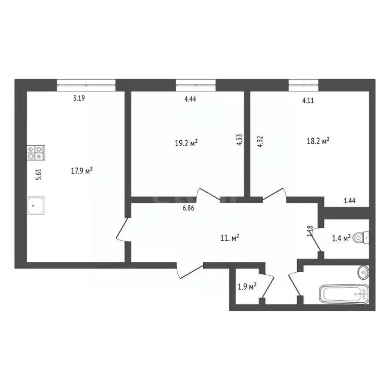2-к кв. Ямало-Ненецкий АО, Новый Уренгой ул. Пушкинская, 6 (49.0 м) - Фото 1