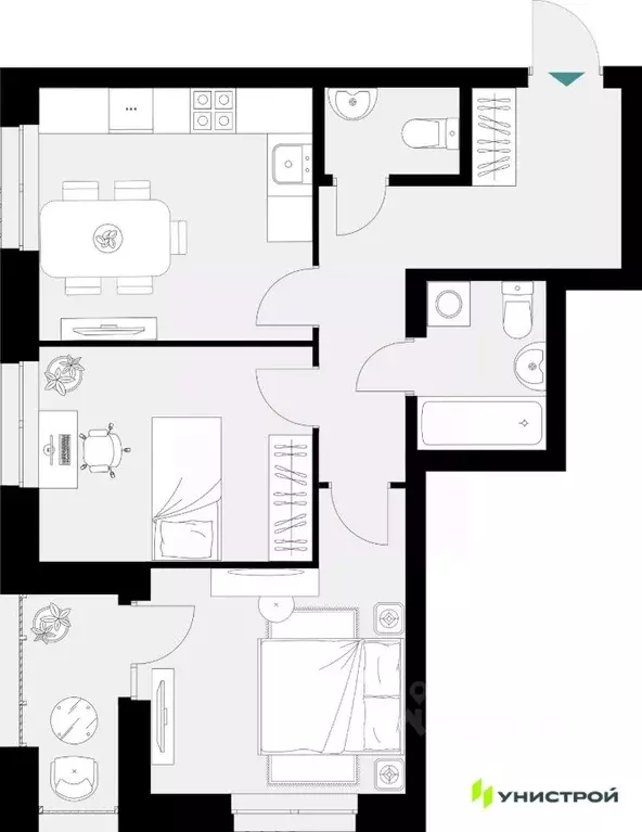 2-к кв. Татарстан, Казань 38-й кв-л,  (55.95 м) - Фото 1