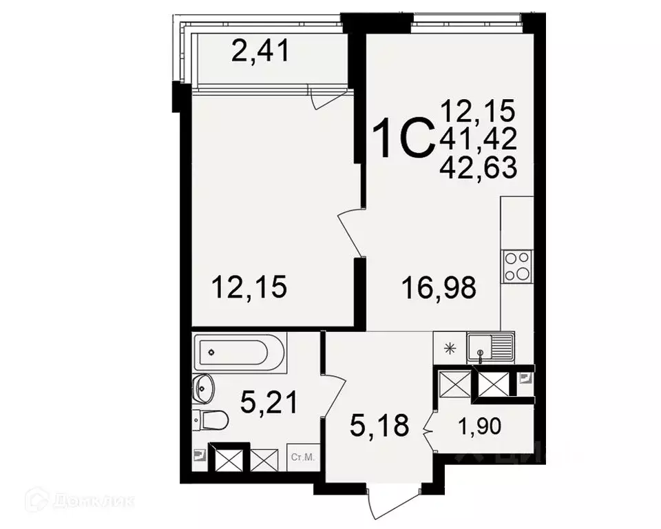 1-к кв. Рязанская область, Рязань ул. Ленинского Комсомола (42.63 м) - Фото 1