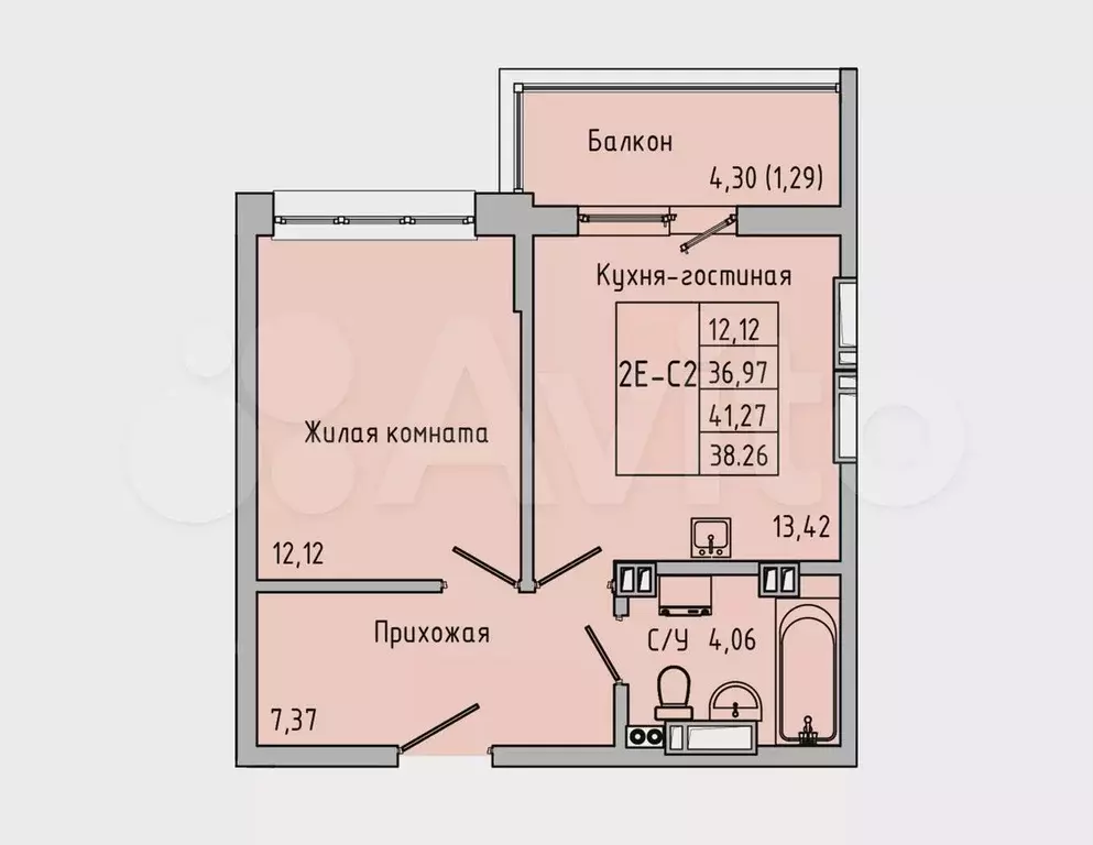 2-к. квартира, 38,3 м, 15/22 эт. - Фото 0