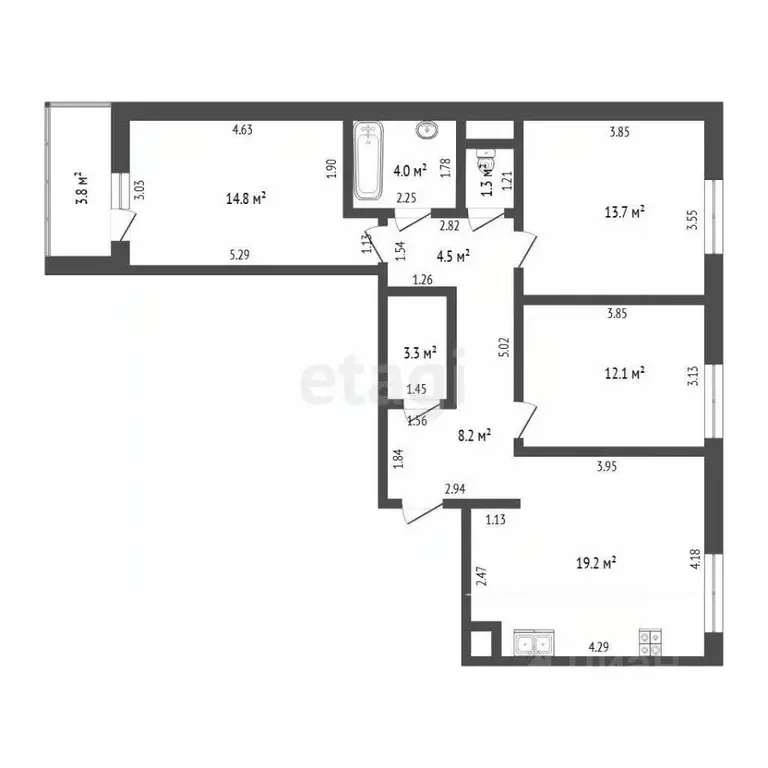 3-к кв. Тюменская область, Тюмень ул. Фармана Салманова, 14 (81.1 м) - Фото 2