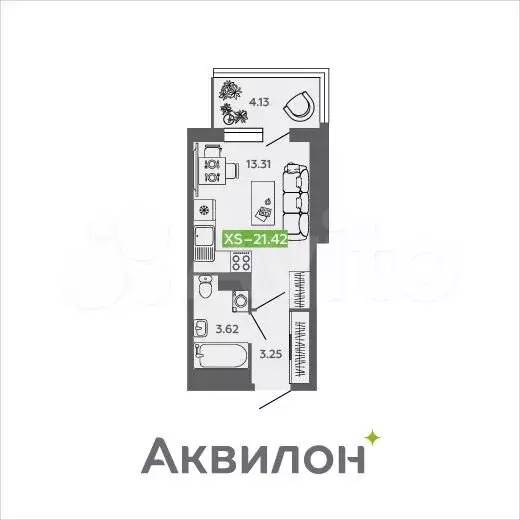 Квартира-студия, 21,4м, 3/9эт. - Фото 1