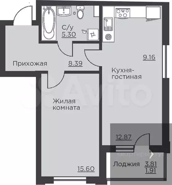 1-к. квартира, 53,2 м, 2/18 эт. - Фото 0