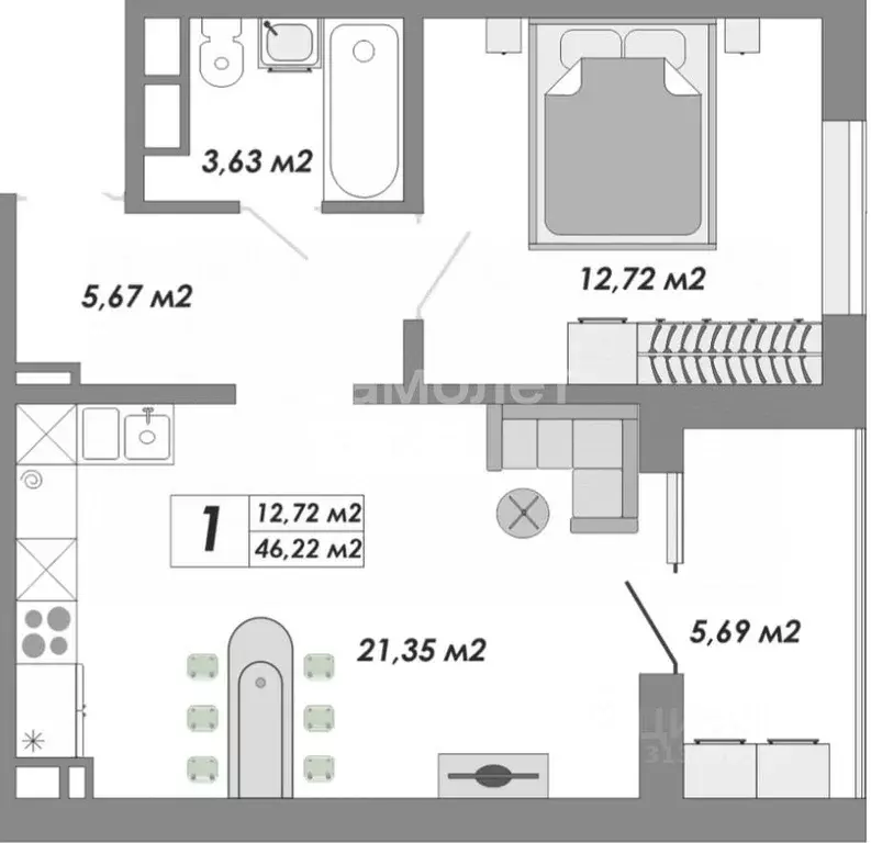 1-к кв. Оренбургская область, Оренбург ул. Гаранькина, 22 (37.76 м) - Фото 1