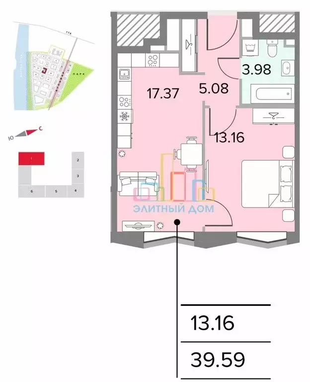 1-комнатная квартира: москва, улица архитектора щусева, 14 (40.5 м) - Фото 0