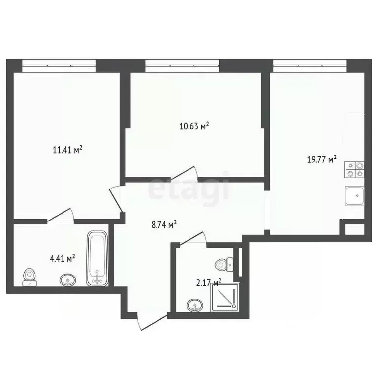 2-к кв. Тюменская область, Тюмень ДОК мкр, ул. Ярославская, 9к1 (48.74 ... - Фото 2