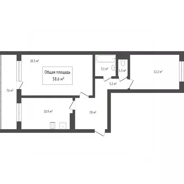 2-к кв. Томская область, Томск ул. 1-я Рабочая, 44 (59.0 м) - Фото 2