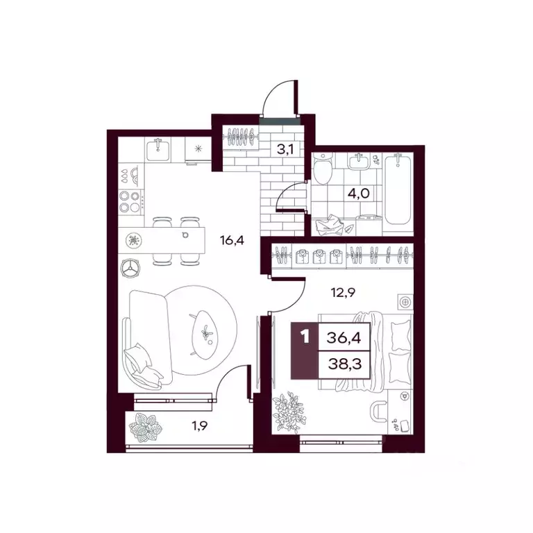1-к кв. Тюменская область, Тюменский муниципальный округ, д. Дударева ... - Фото 0