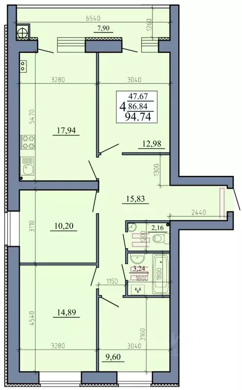 4-к кв. Рязанская область, Рыбное  (94.74 м) - Фото 0