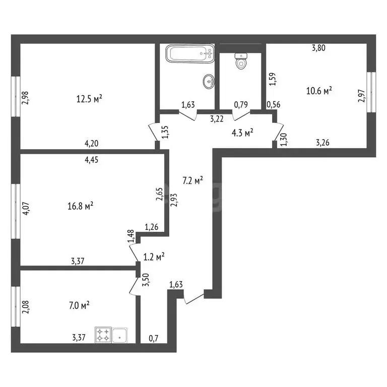 3-комнатная квартира: Новобурейский, Лесная улица, 29 (63.2 м) - Фото 1