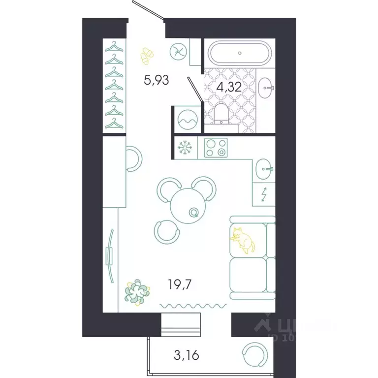 Студия Пензенская область, Пенза Колышлейская ул., 7 (31.53 м) - Фото 1