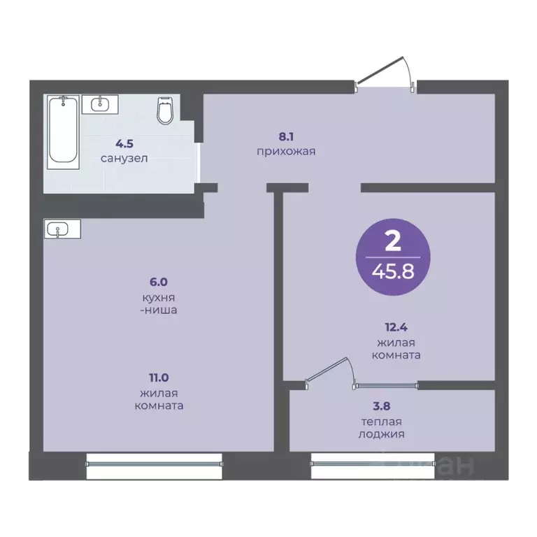 2-к кв. Красноярский край, Красноярск ул. Кутузова (42.0 м) - Фото 1