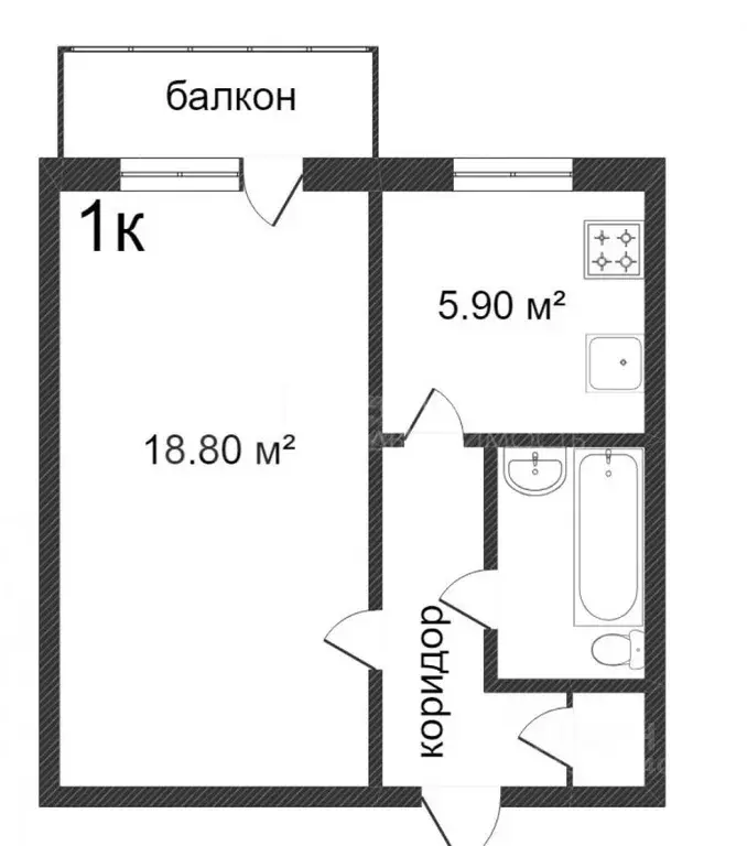 1-к кв. Тюменская область, Тюмень ул. Республики, 94 (33.0 м) - Фото 1