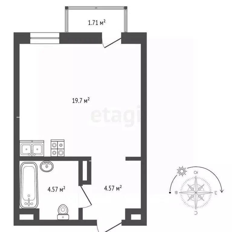 Студия Ростовская область, Ростов-на-Дону ул. Нансена, 109/3 (25.0 м) - Фото 2