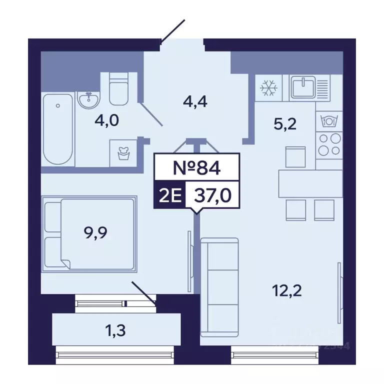 2-к кв. Саха (Якутия), Якутск ул. Новопортовская, 1А/1 (37.0 м) - Фото 1