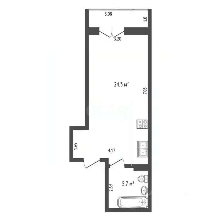 Студия Пермский край, Пермь ул. Борцов Революции, 2А (30.0 м) - Фото 2