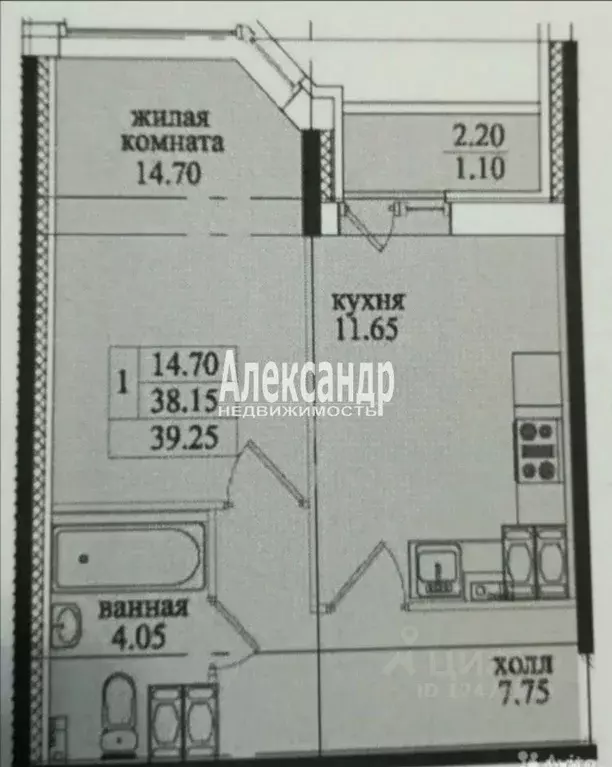 1-к кв. Санкт-Петербург пос. Парголово, Заречная ул., 45к1 (38.2 м) - Фото 1