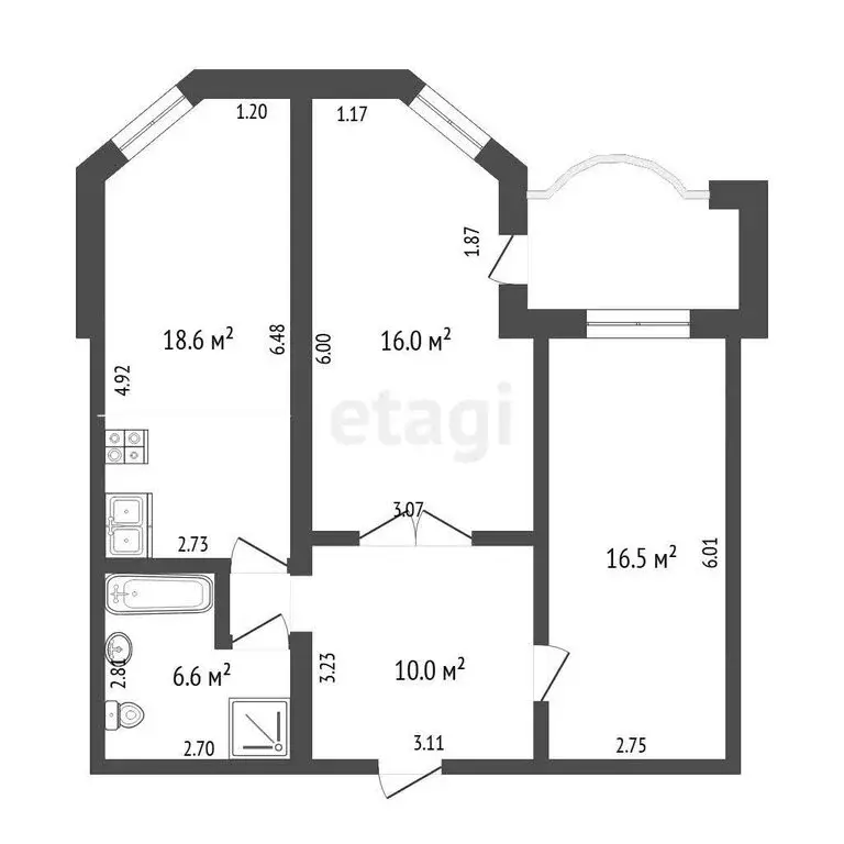 2-комнатная квартира: Тюмень, Орловская улица, 52 (68.5 м) - Фото 1
