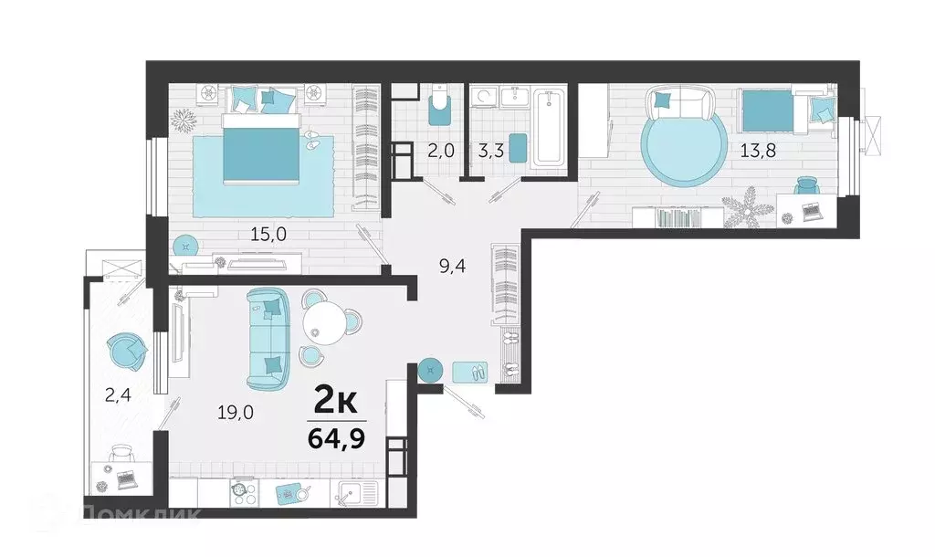 2-комнатная квартира: Краснодар, улица Автолюбителей, 1Г (65.15 м) - Фото 1