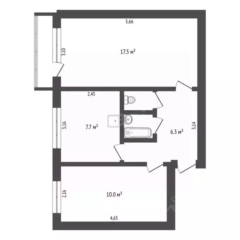 2-к кв. Амурская область, Благовещенск 2-й мкр, ул. Дьяченко, 6А (44.6 ... - Фото 2