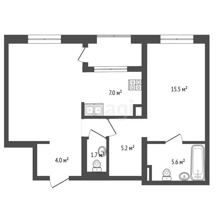 1-комнатная квартира: Тюмень, улица Федюнинского, 30к8 (60.2 м) - Фото 1
