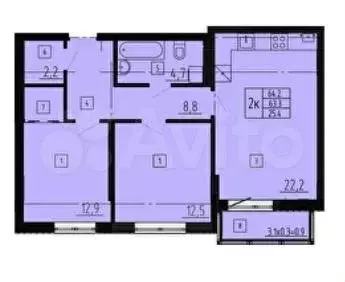 2-к. квартира, 64,2 м, 7/8 эт. - Фото 1
