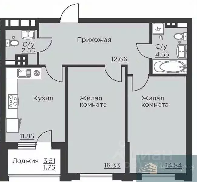 2-к кв. Воронежская область, Воронеж ул. Ломоносова, 116Б (64.5 м) - Фото 0