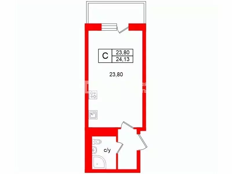 Студия Санкт-Петербург ул. Меридианная, 4 (24.13 м) - Фото 1