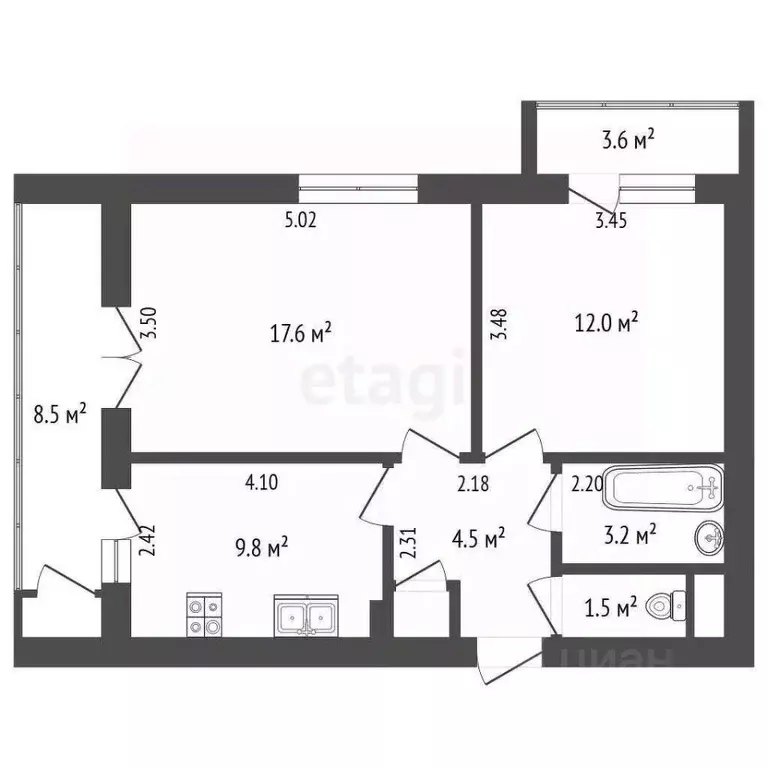 2-к кв. Крым, Ялта ул. Красноармейская, 54 (58.3 м) - Фото 1