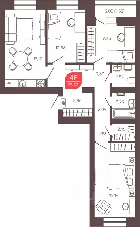 3-к кв. Забайкальский край, Чита Романовский мкр, 30к1 (78.33 м) - Фото 1